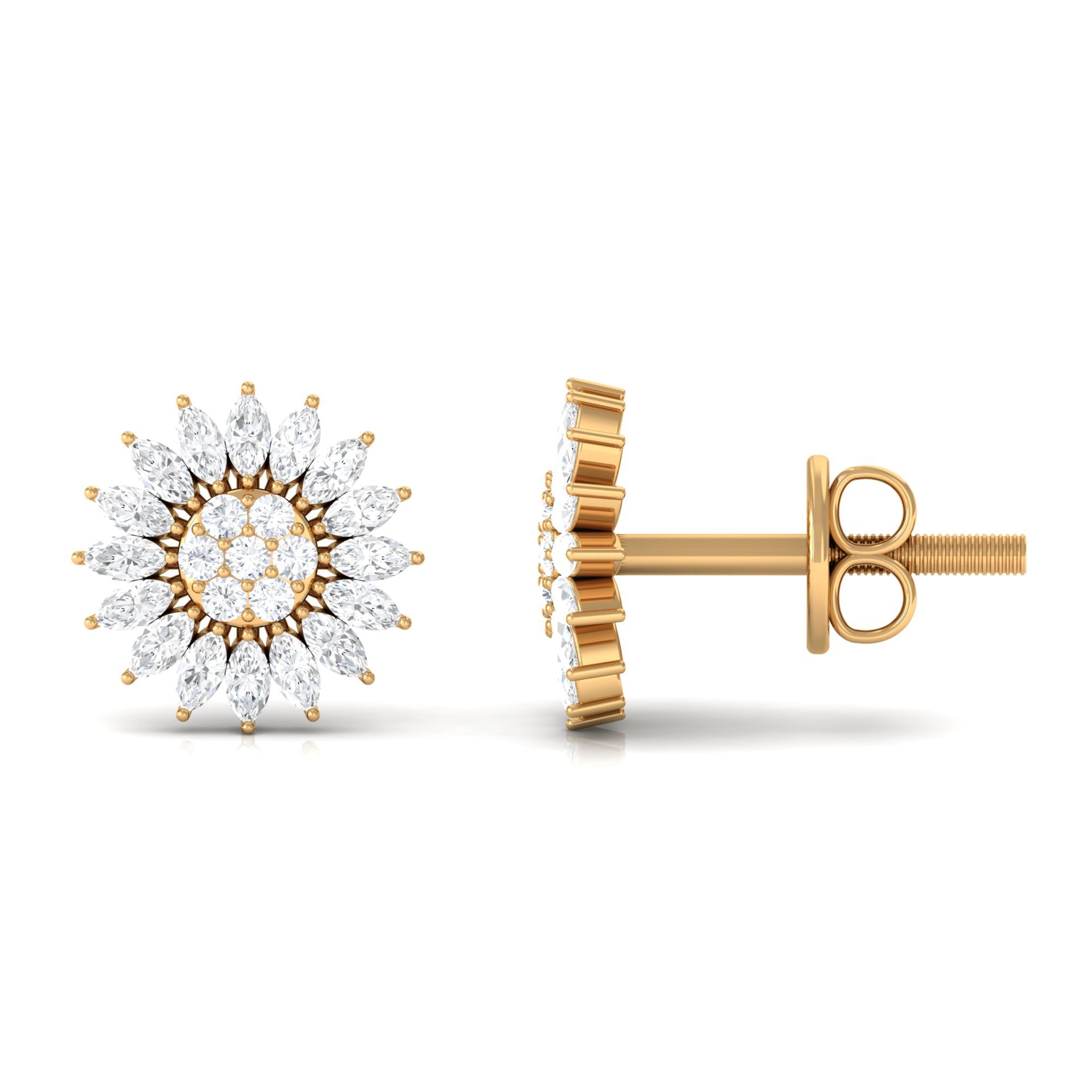 3/4 CT Natural Diamond Flower Stud Earrings in Gold Diamond - ( HI-SI ) - Color and Clarity - Rosec Jewels