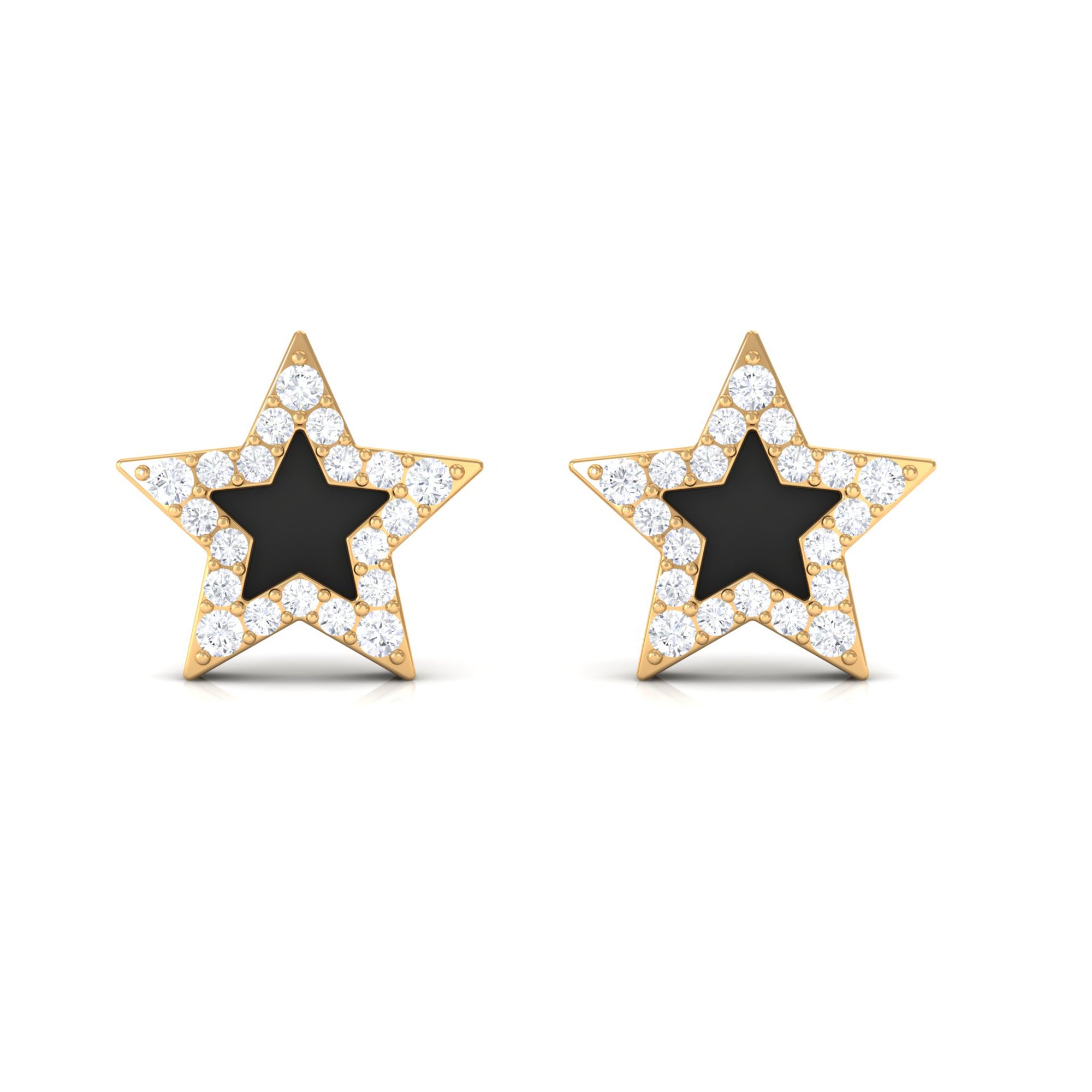 Minimal Diamond Star Stud Earring with Enamel Diamond - ( HI-SI ) - Color and Clarity - Rosec Jewels