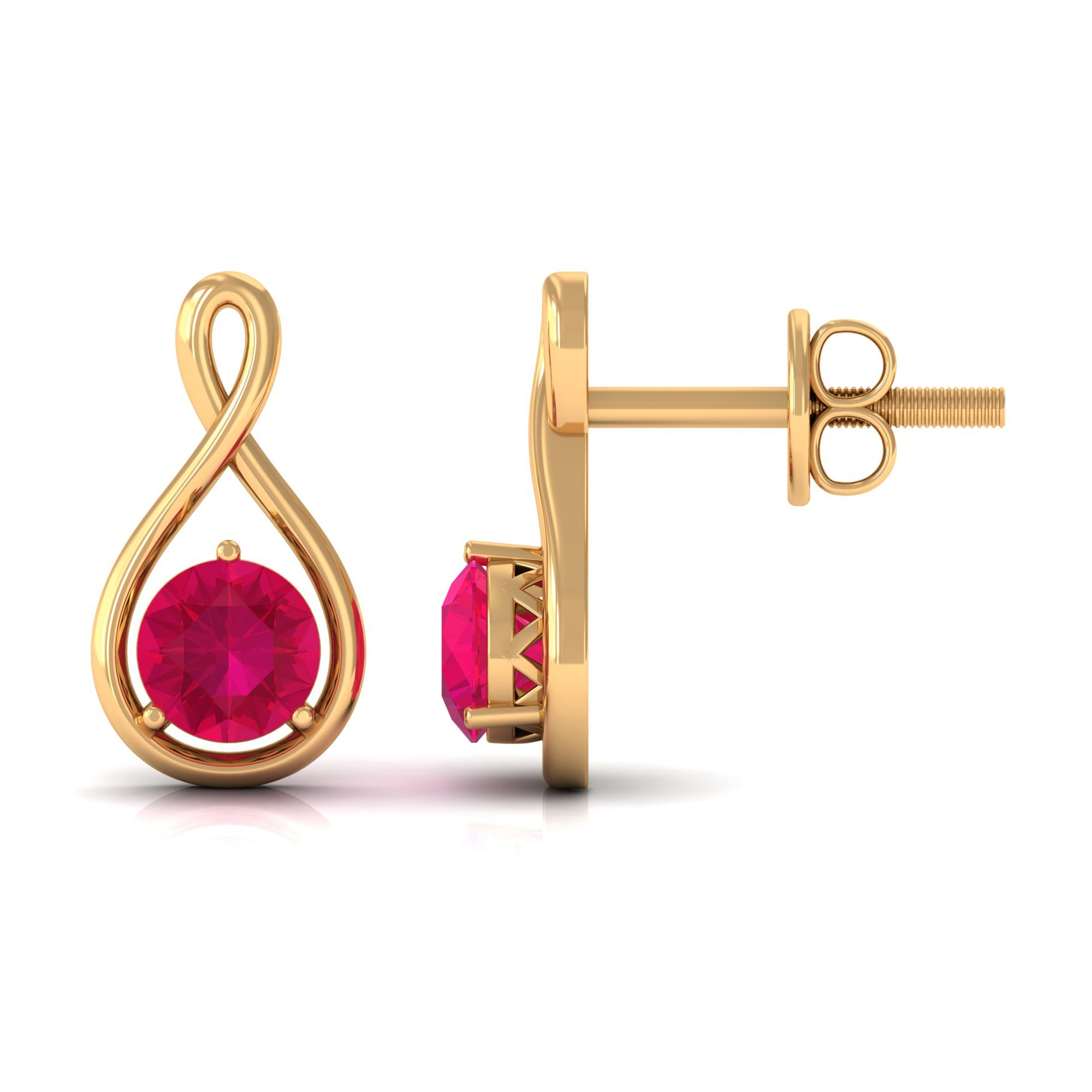 Round Cut Solitaire Ruby Infinity Stud Earrings Ruby - ( AAA ) - Quality - Rosec Jewels