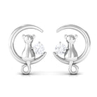 Round Moissanite Cat and Moon Stud Earrings in Gold Moissanite - ( D-VS1 ) - Color and Clarity - Rosec Jewels