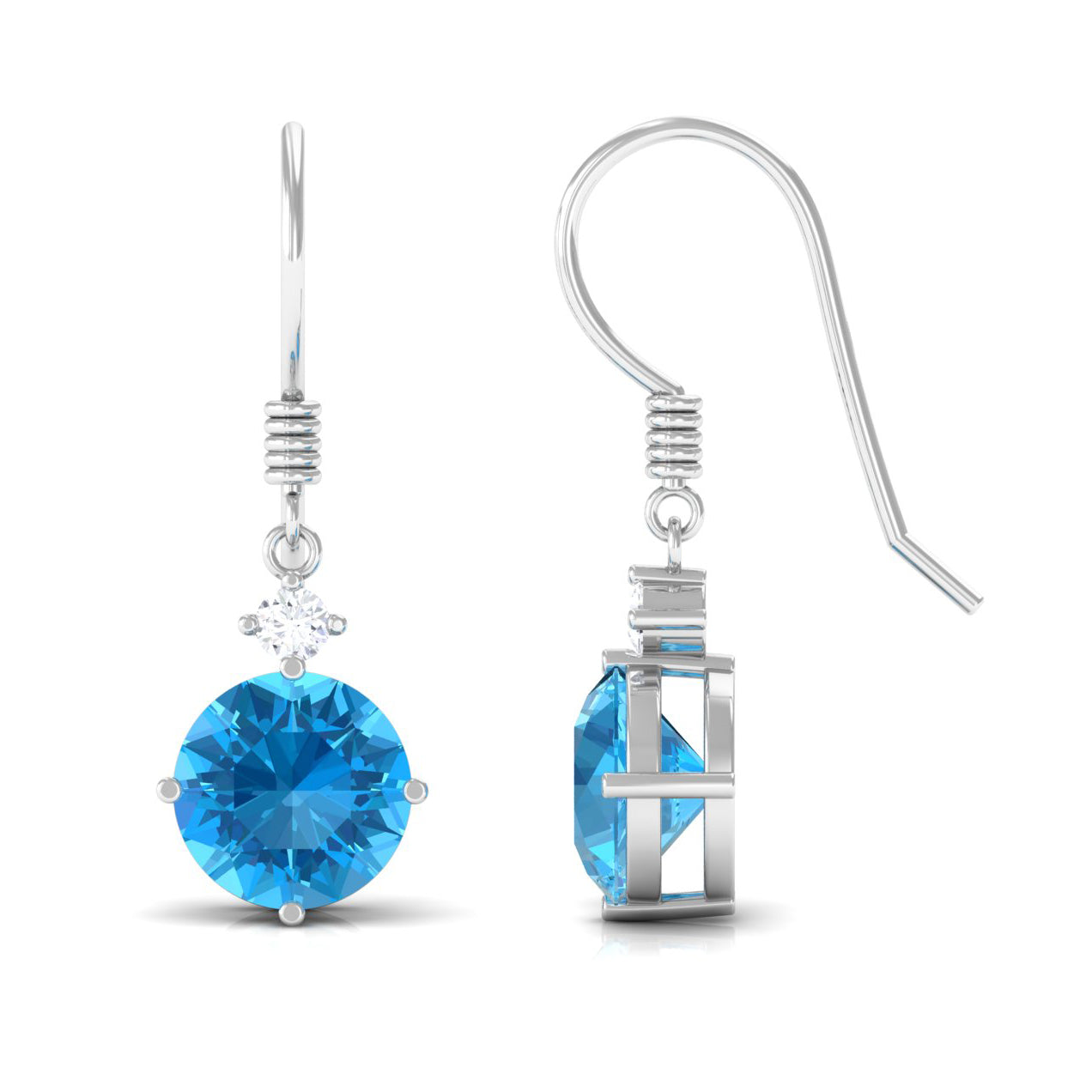 4.25 CT Swiss Blue Topaz Solitaire Dangle Earrings with Moissanite Swiss Blue Topaz - ( AAA ) - Quality - Rosec Jewels