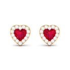 Heart Shape Lab Grown Ruby Halo Stud Earrings with Diamond Lab Created Ruby - ( AAAA ) - Quality - Rosec Jewels