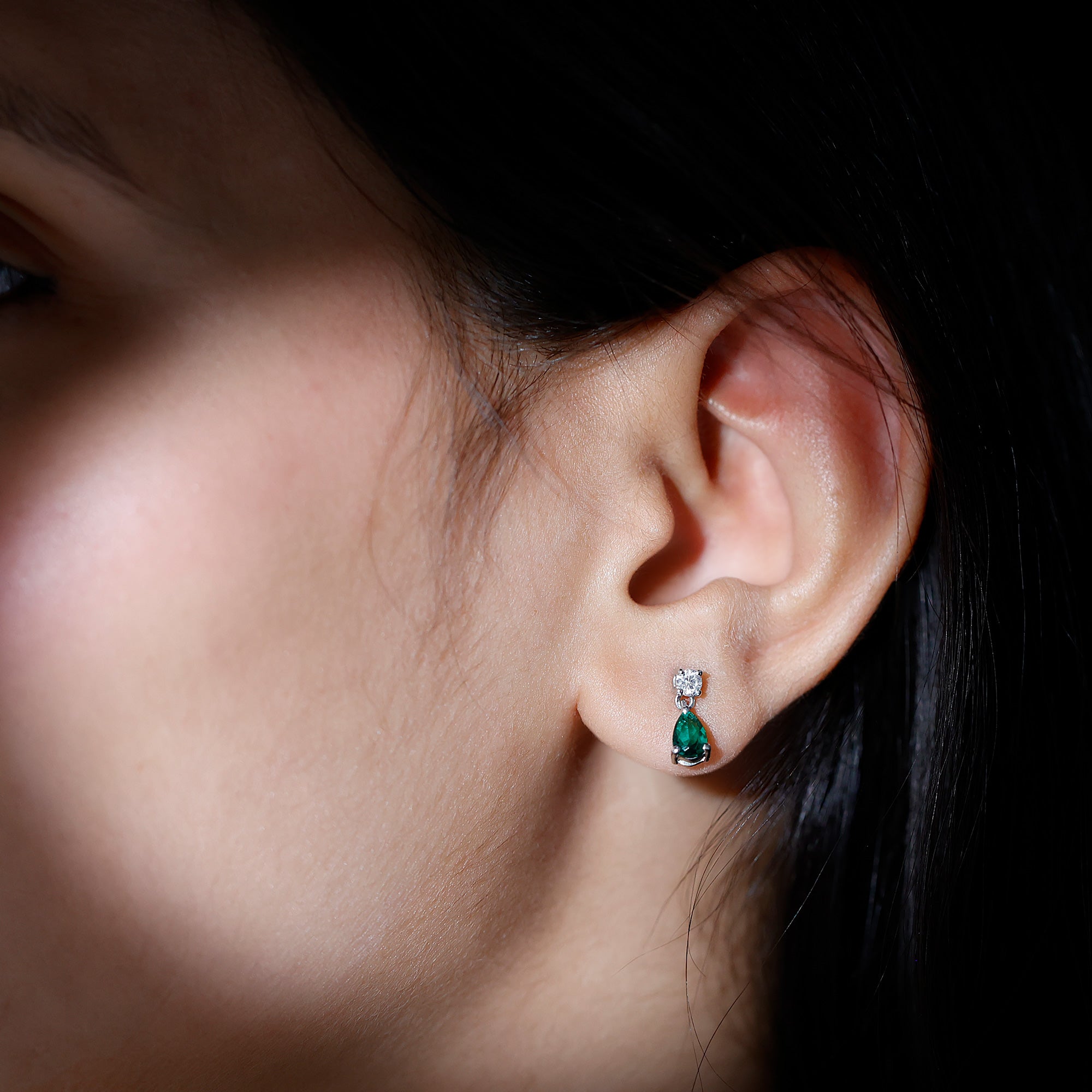 Pear Cut Lab Created Emerald and Moissanite Simple Teardrop Earrings Lab Created Emerald - ( AAAA ) - Quality - Rosec Jewels