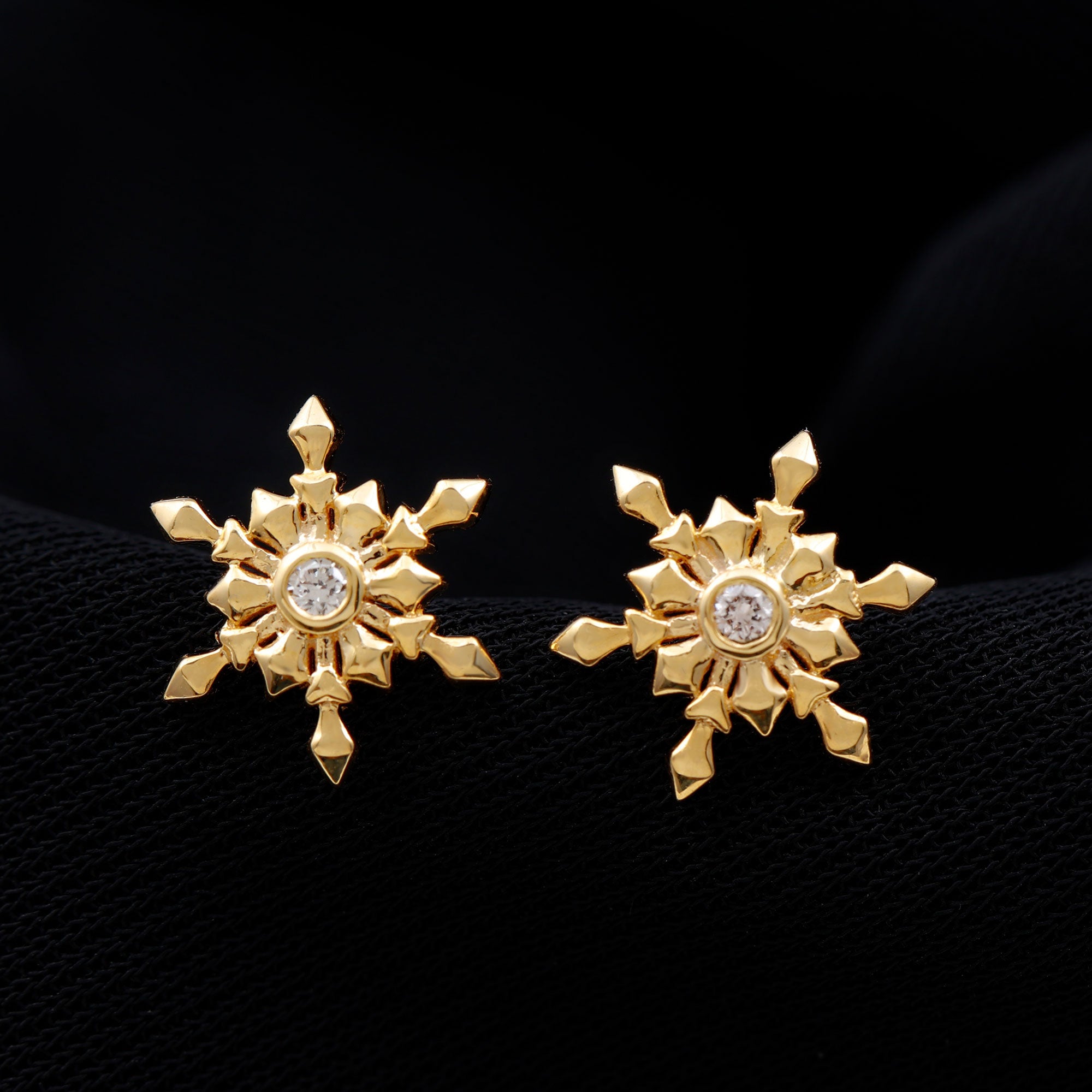 Natural Diamond Gold Snowflake Stud Earrings Diamond - ( HI-SI ) - Color and Clarity - Rosec Jewels