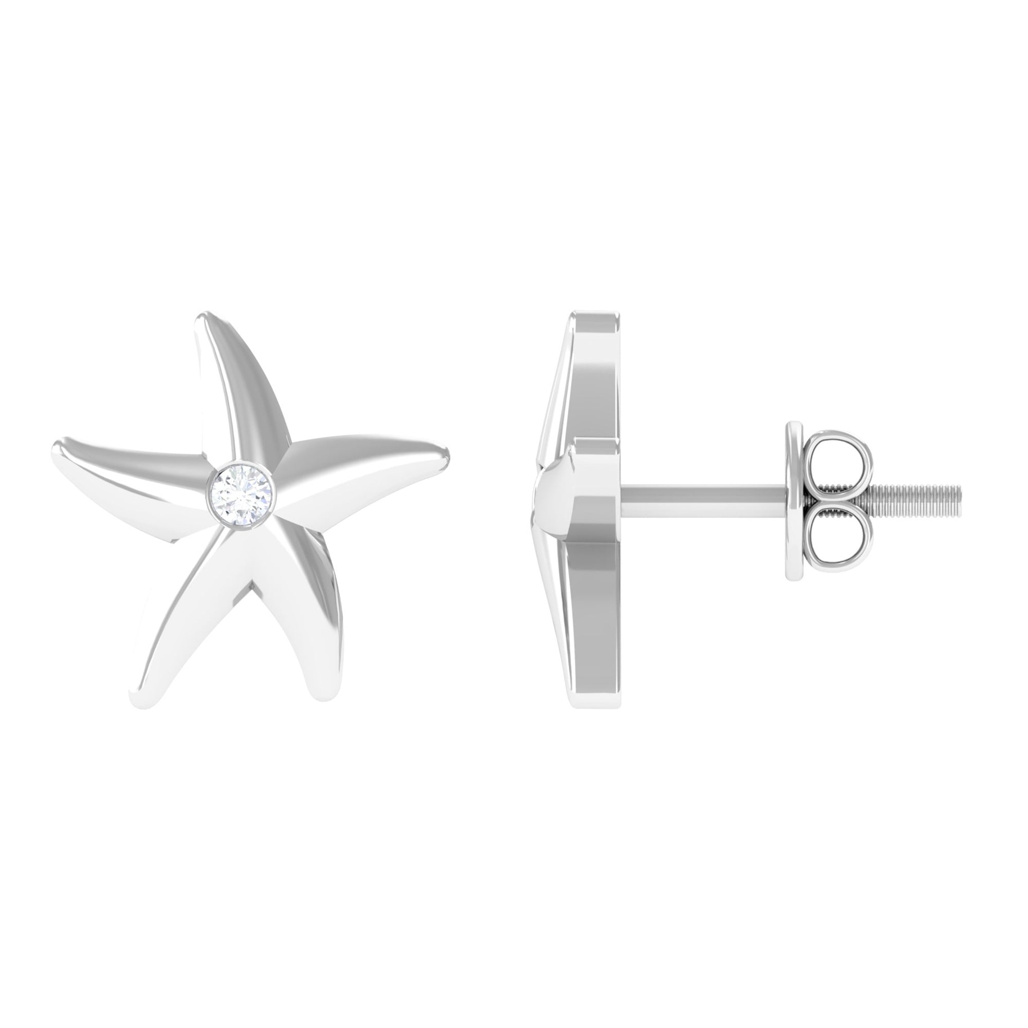 Bezel Set Round Moissanite Starfish Stud Earrings Moissanite - ( D-VS1 ) - Color and Clarity - Rosec Jewels