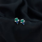 Created Emerald and Created Blue Sapphire Silver Cluster Stud Earring with Moissanite Lab Created Blue Sapphire - ( AAAA ) - Quality 92.5 Sterling Silver - Rosec Jewels