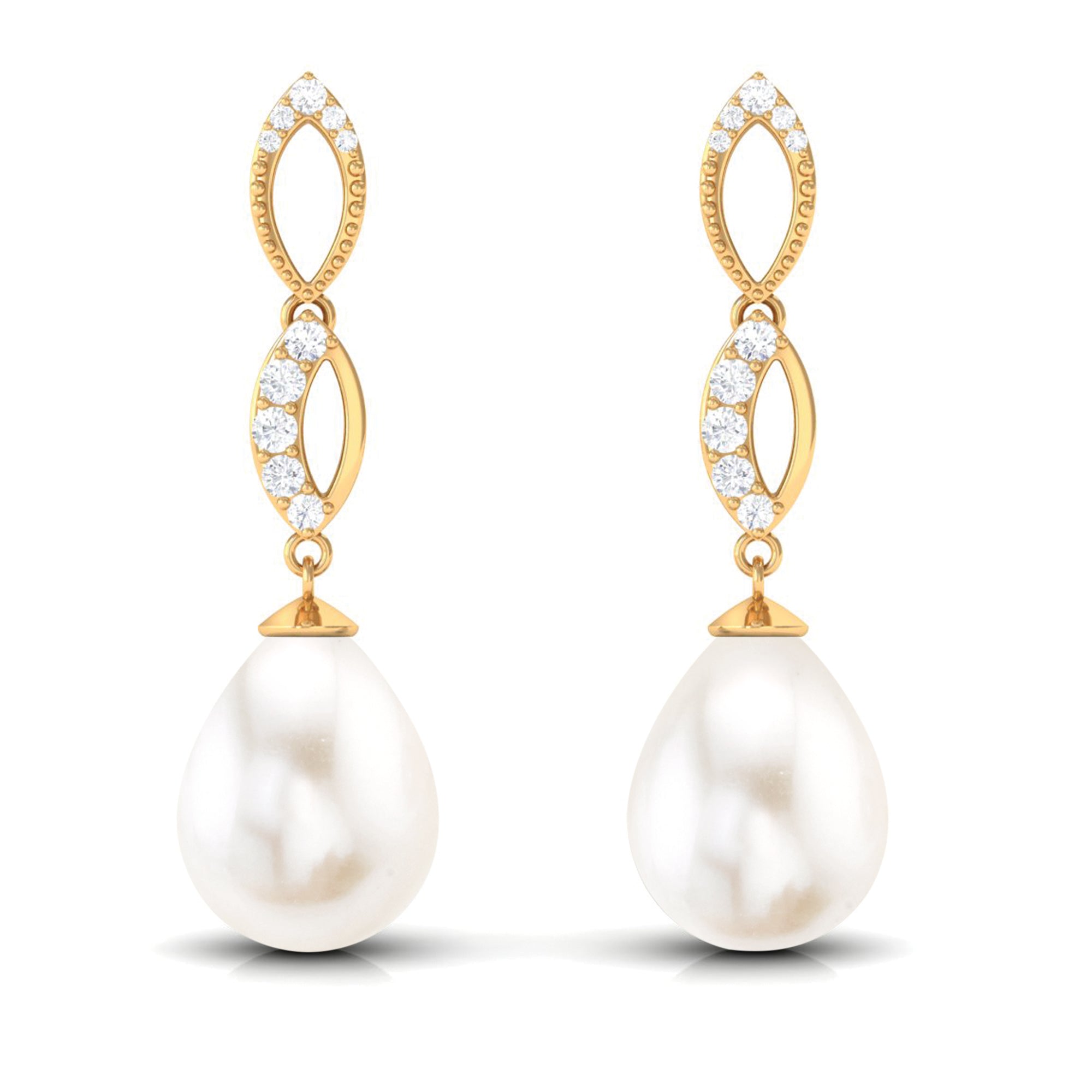 Freshwater Pearl and Diamond Infinity Drop Earrings Freshwater Pearl - ( AAA ) - Quality - Rosec Jewels