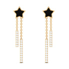 Moissanite Chain Star Dangle Earrings with Black Enamel Moissanite - ( D-VS1 ) - Color and Clarity - Rosec Jewels