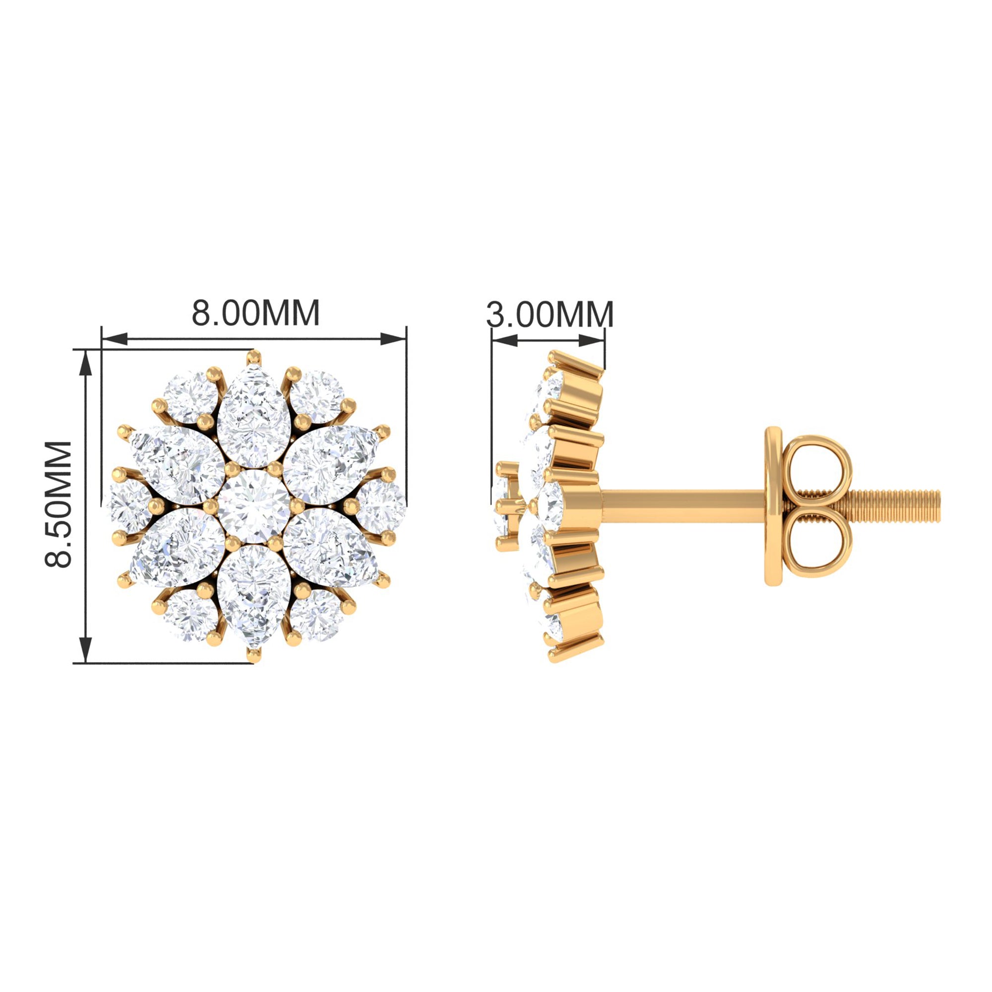 Certified Moissanite Flower Stud Earrings Moissanite - ( D-VS1 ) - Color and Clarity - Rosec Jewels