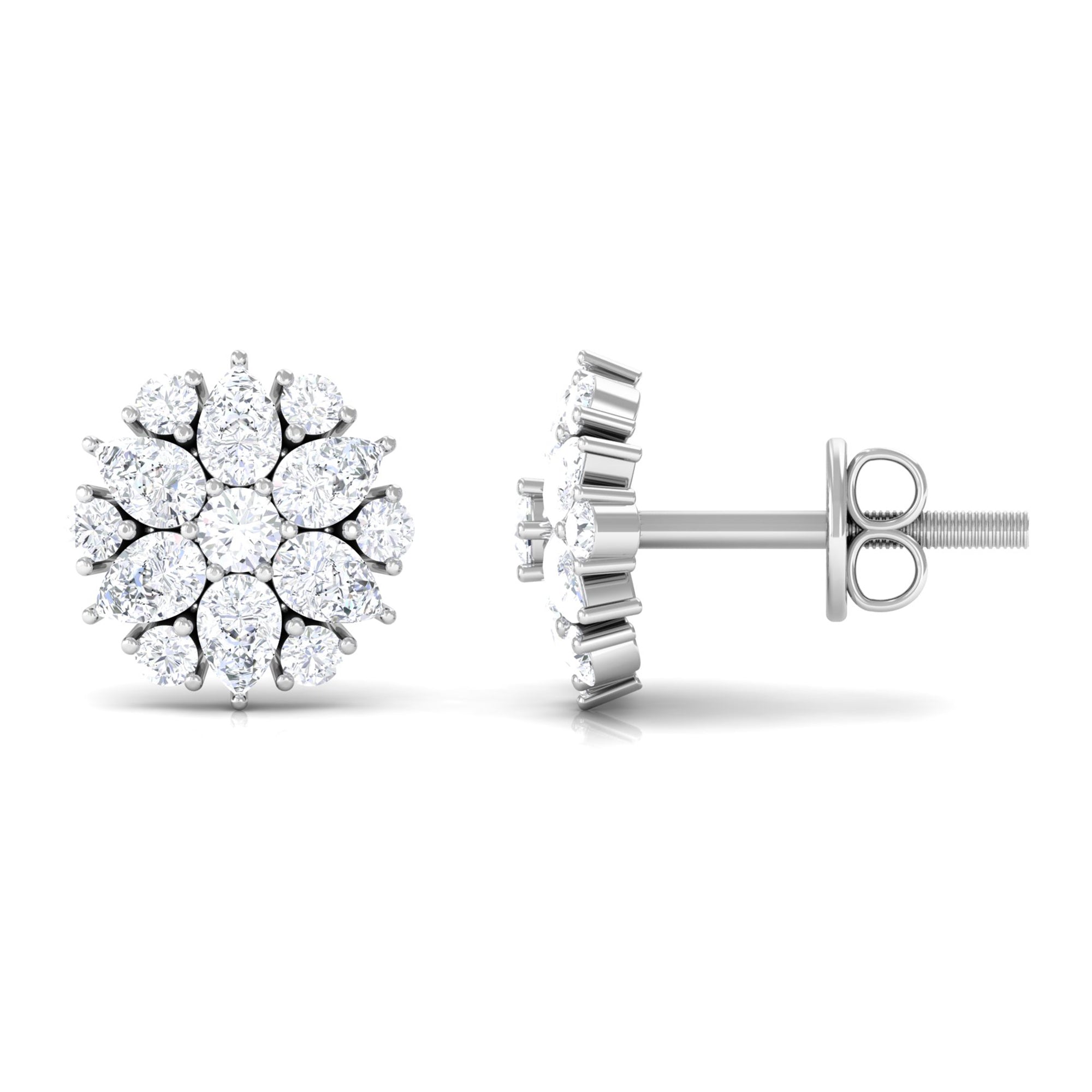 Certified Moissanite Flower Stud Earrings Moissanite - ( D-VS1 ) - Color and Clarity - Rosec Jewels