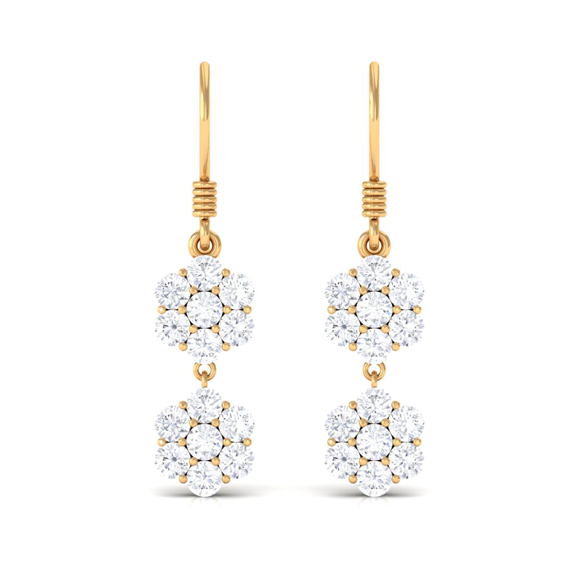 Round Cut Moissanite Twin Flower Dangle Earrings Moissanite - ( D-VS1 ) - Color and Clarity - Rosec Jewels