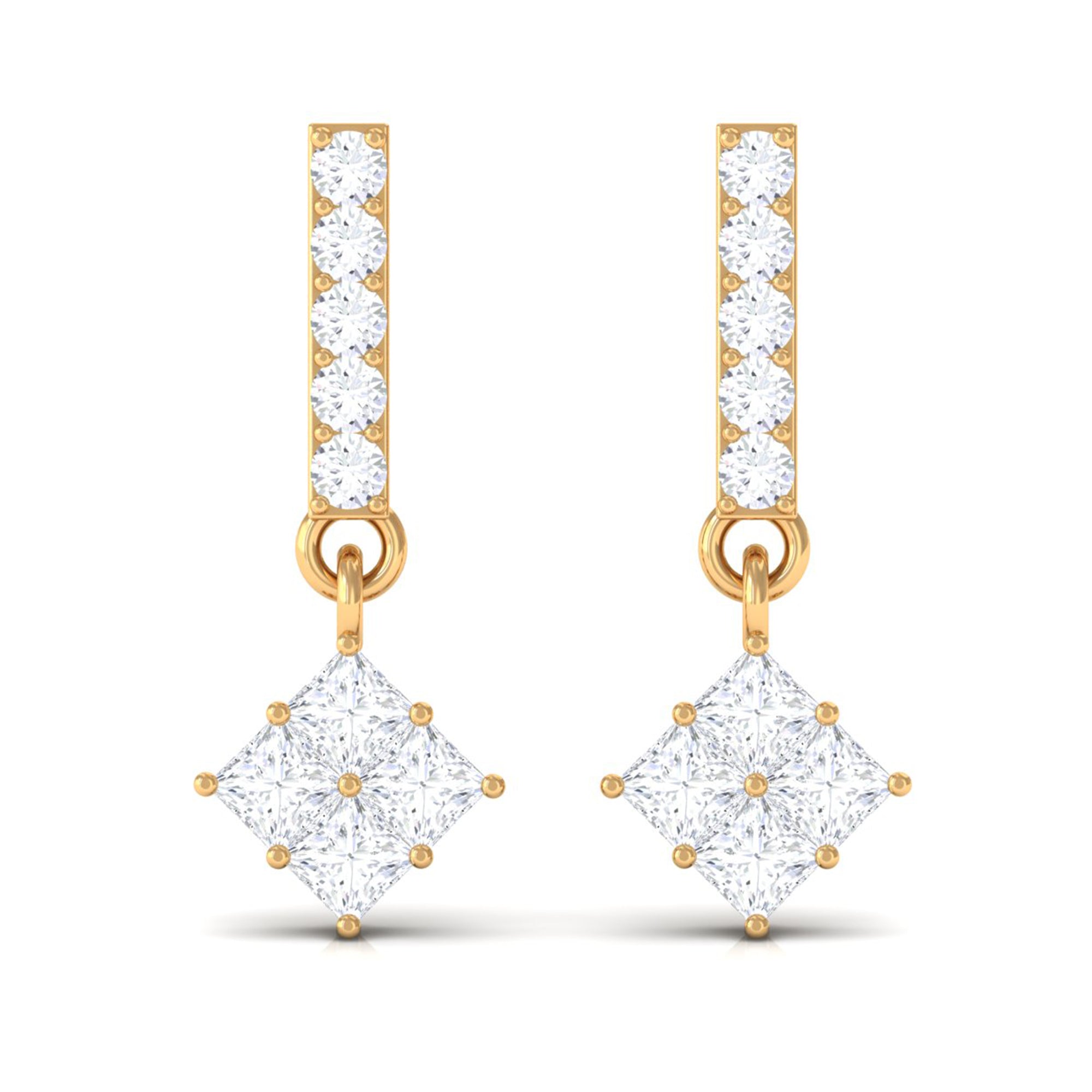 3/4 CT Contemporary Zircon Dangle Earrings in Gold Zircon - ( AAAA ) - Quality - Rosec Jewels