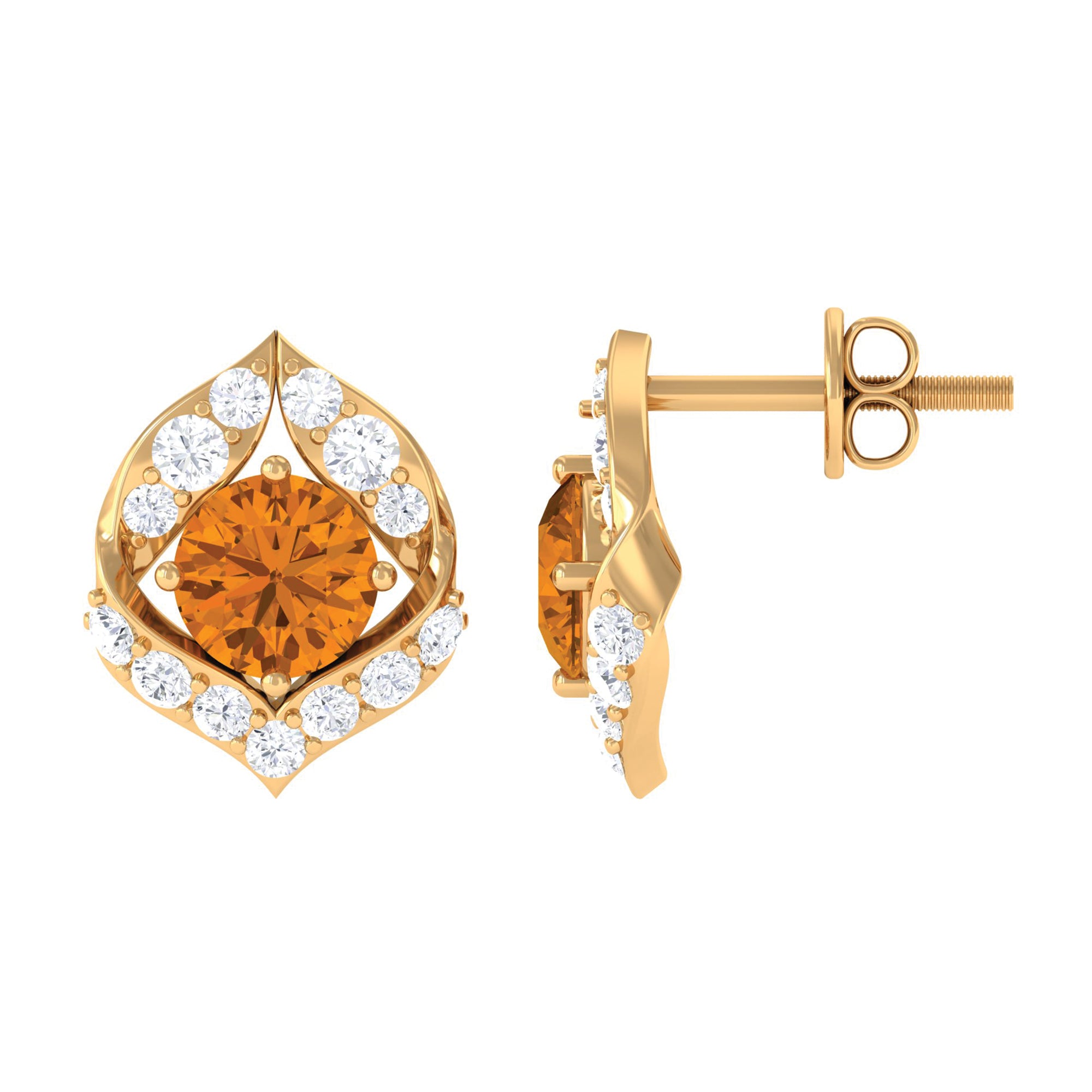 Dainty Citrine and Diamond Petal Stud Earrings Citrine - ( AAA ) - Quality - Rosec Jewels