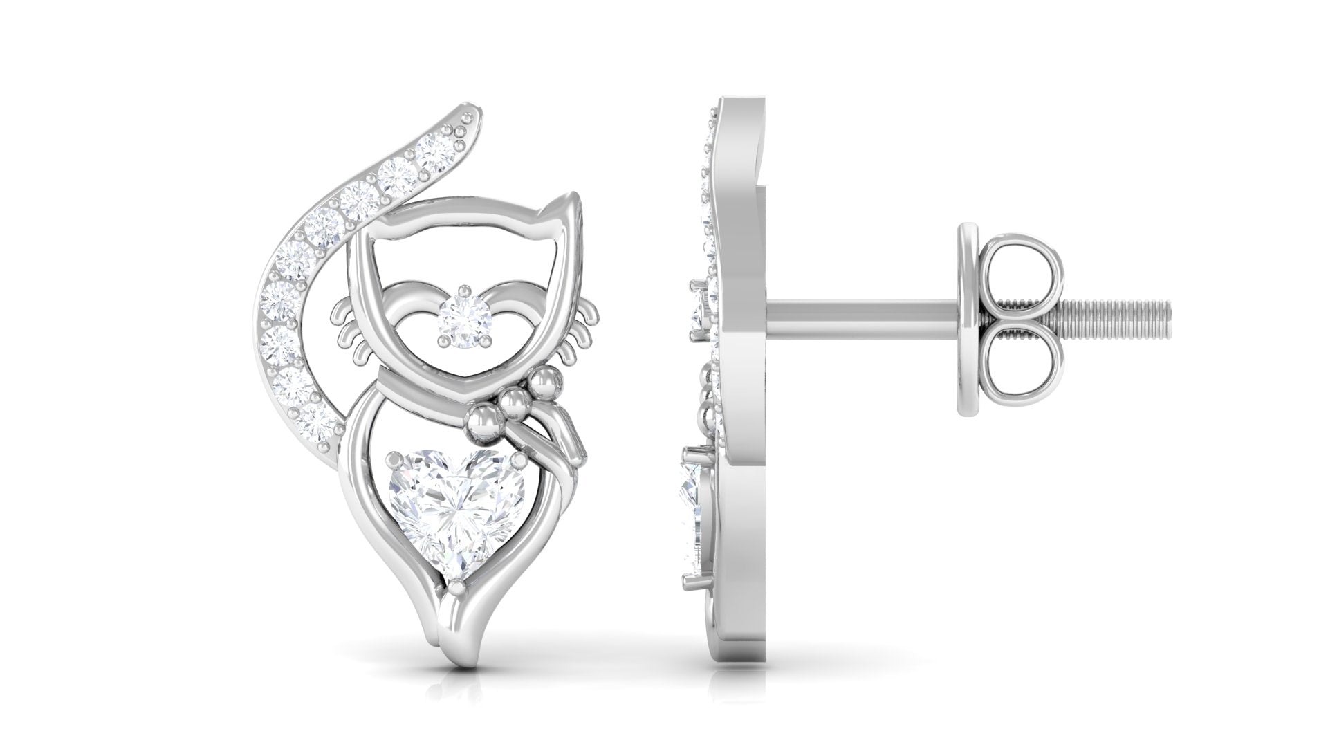 Rosec Jewels-Natural Diamond Cat Stud Earrings with Screw Back