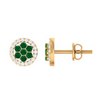 1/4 CT Created Emerald Cluster Earrings with Diamond Halo Lab Created Emerald - ( AAAA ) - Quality - Rosec Jewels