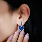 Created Blue Sapphire Heart Drop Earrings in Silver Lab Created Blue Sapphire - ( AAAA ) - Quality 92.5 Sterling Silver - Rosec Jewels