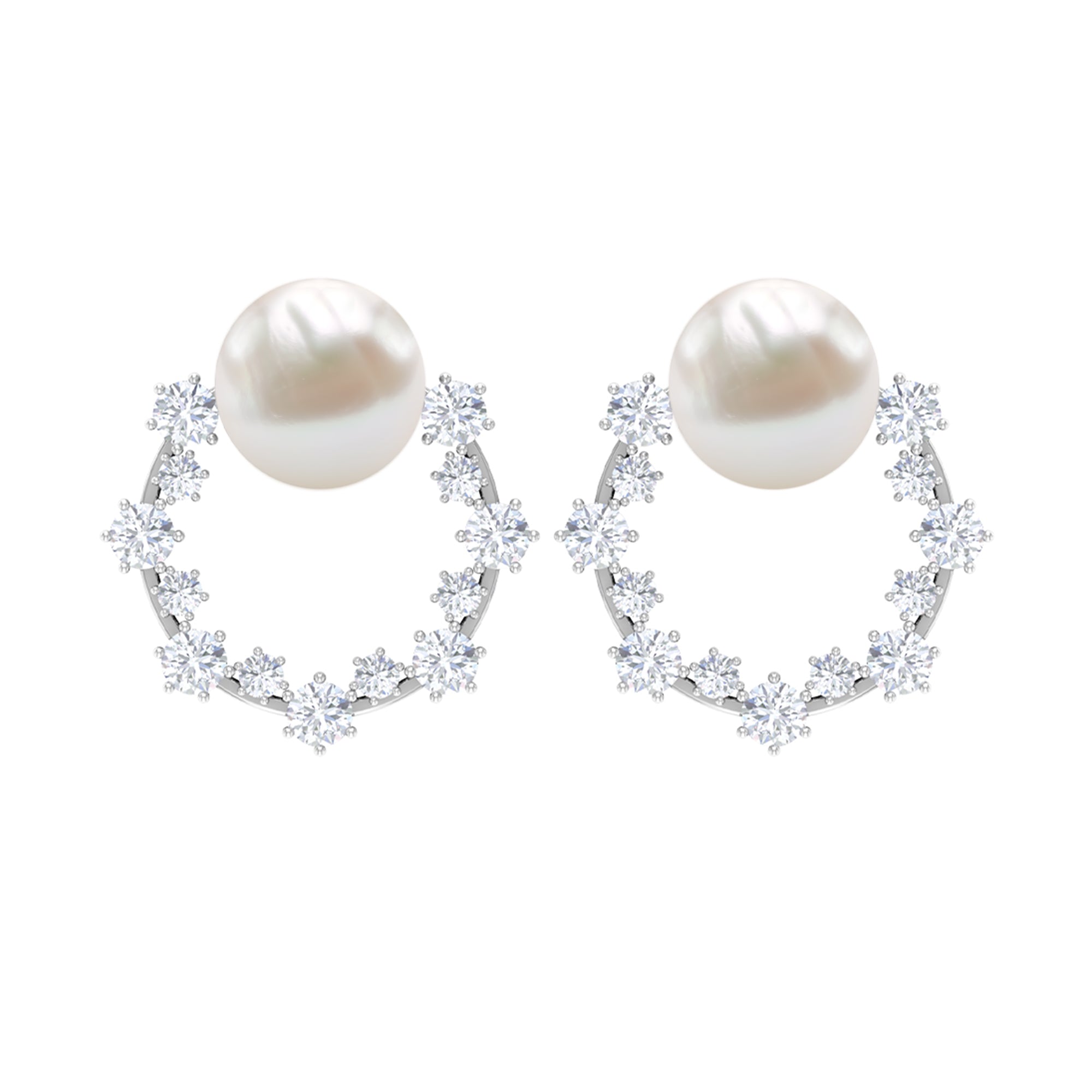 7.25 CT Freshwater Pearl and Diamond Open Circle Stud Earrings Freshwater Pearl - ( AAA ) - Quality - Rosec Jewels