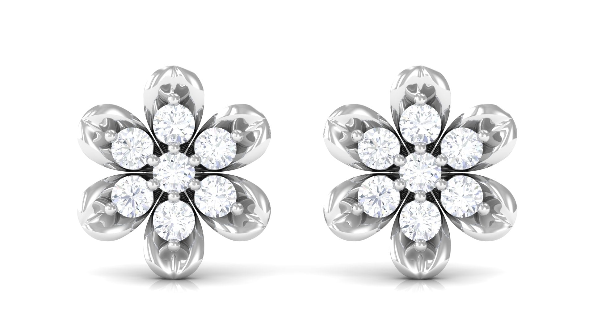 Rosec Jewels-Nature Inspired Flower Stud Earrings with Diamond