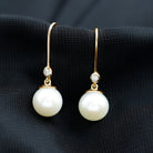 Rosec Jewels-Bezel Set Diamond and Freshwater Pearl Drop Earrings