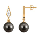 Tahitian Pearl Drop and Diamond Art Deco Earrings Tahitian pearl - ( AAA ) - Quality - Rosec Jewels