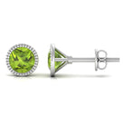 Round Peridot Solitaire Stud Earrings in Bezel Setting Peridot - ( AAA ) - Quality - Rosec Jewels