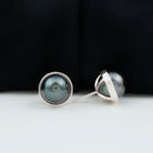 9 MM Round Cut Tahitian Pearl Solitaire Stud EarRing in Bezel Setting Tahitian pearl - ( AAA ) - Quality - Rosec Jewels