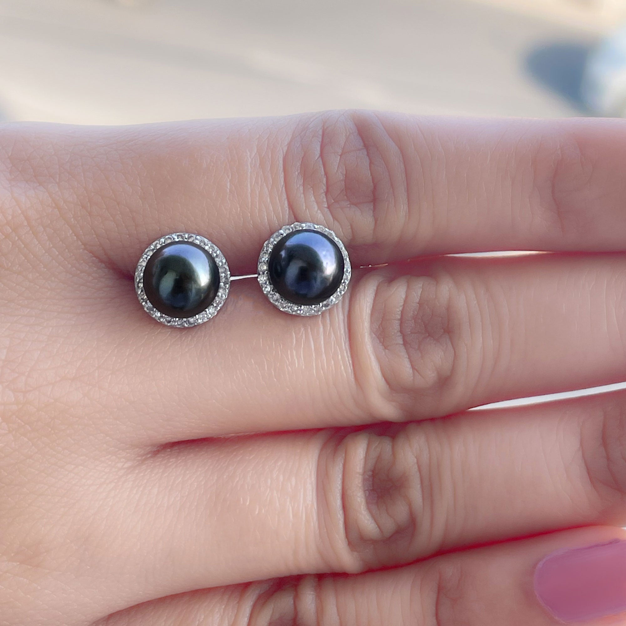 Rosec Jewels-Classic Tahitian Pearl and Diamond Halo Stud Earrings