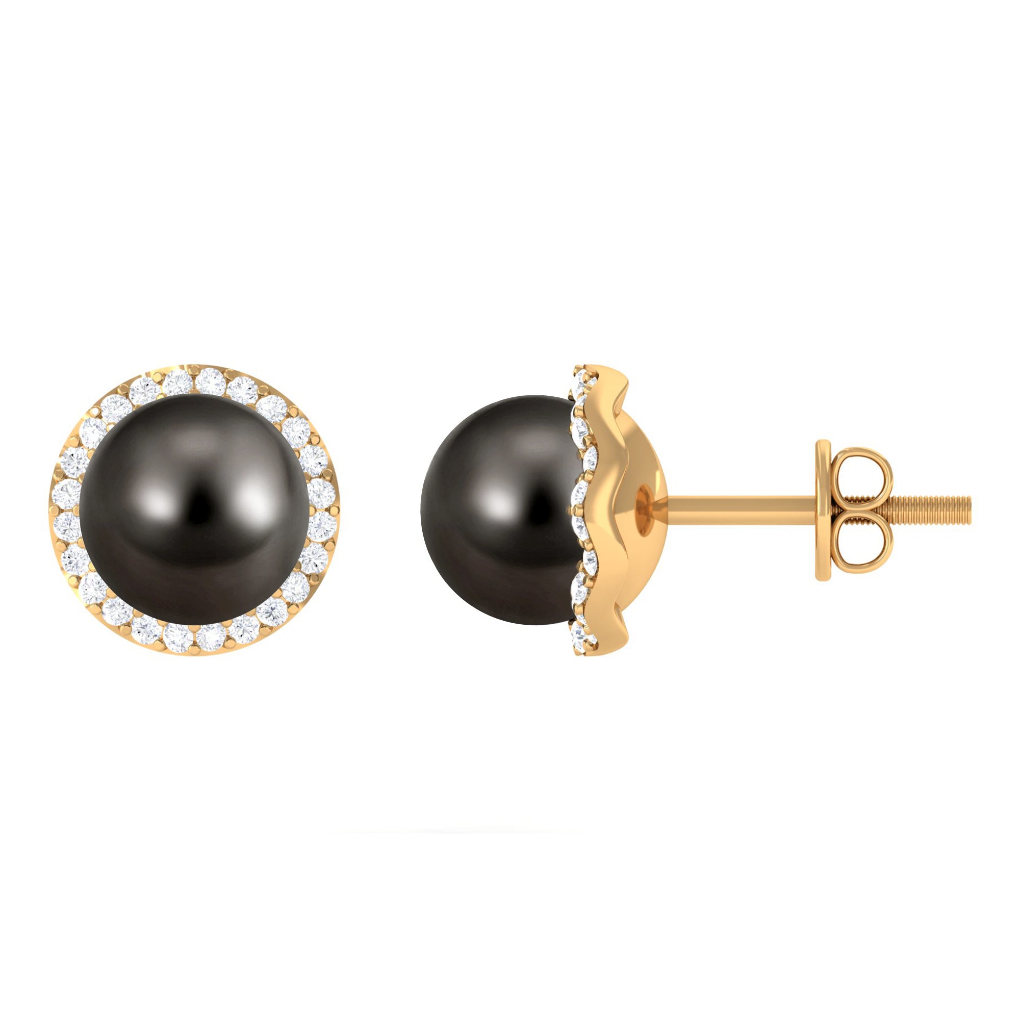 Rosec Jewels-Classic Tahitian Pearl and Diamond Halo Stud Earrings