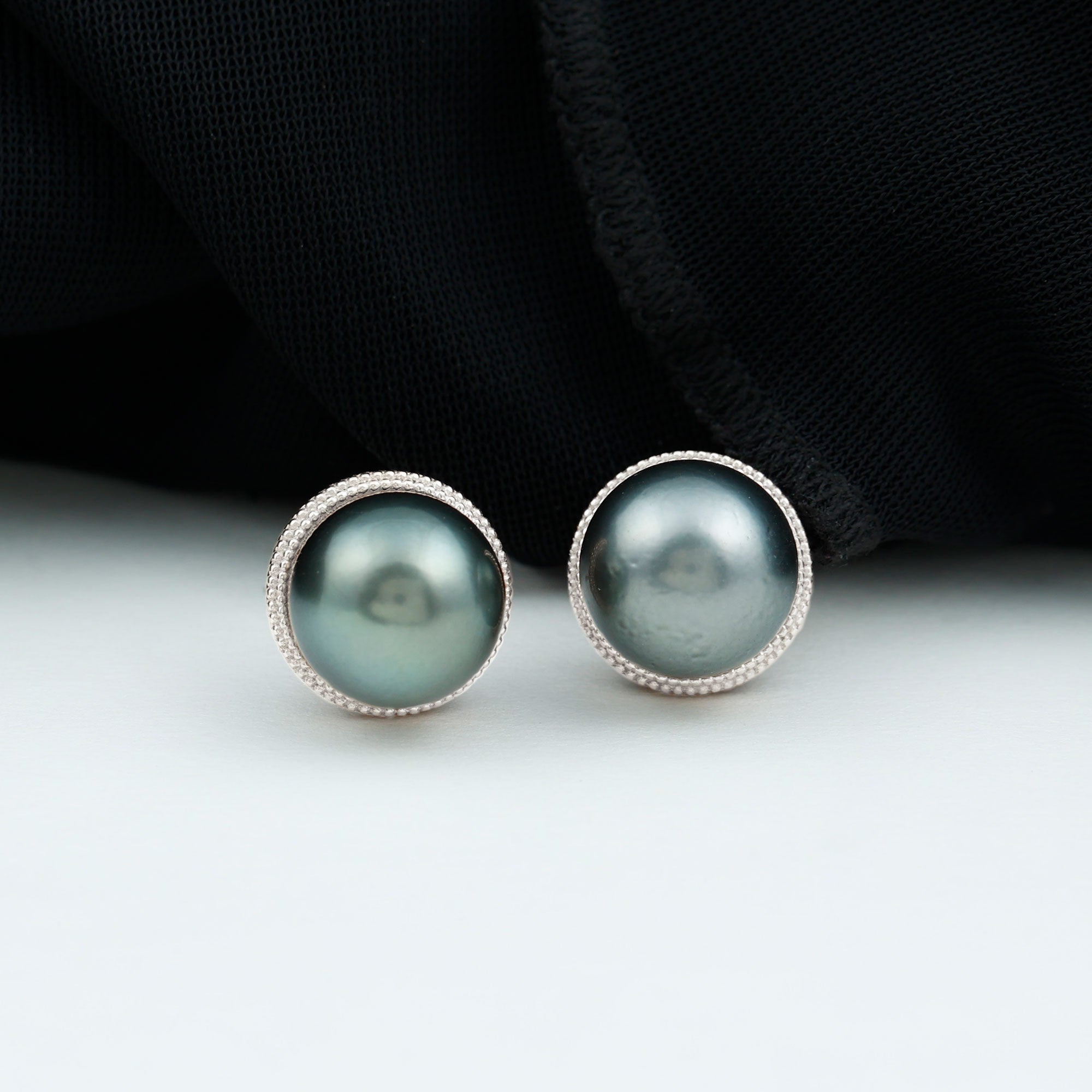 Beaded Bezel Set Tahitian Pearl Solitaire Gold Stud Earring Tahitian pearl - ( AAA ) - Quality - Rosec Jewels