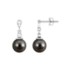 7 MM Tahitian Pearl Drop Earring with Diamond Tahitian pearl - ( AAA ) - Quality - Rosec Jewels