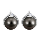 Elegant Black Pearl Solitaire Stud Earrings with Diamond Tahitian pearl - ( AAA ) - Quality - Rosec Jewels