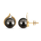 Elegant Black Pearl Solitaire Stud Earrings with Diamond Tahitian pearl - ( AAA ) - Quality - Rosec Jewels