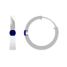 Minimal Blue Sapphire Hinged Hoop Earrings in Tension Mount Setting Blue Sapphire - ( AAA ) - Quality - Rosec Jewels