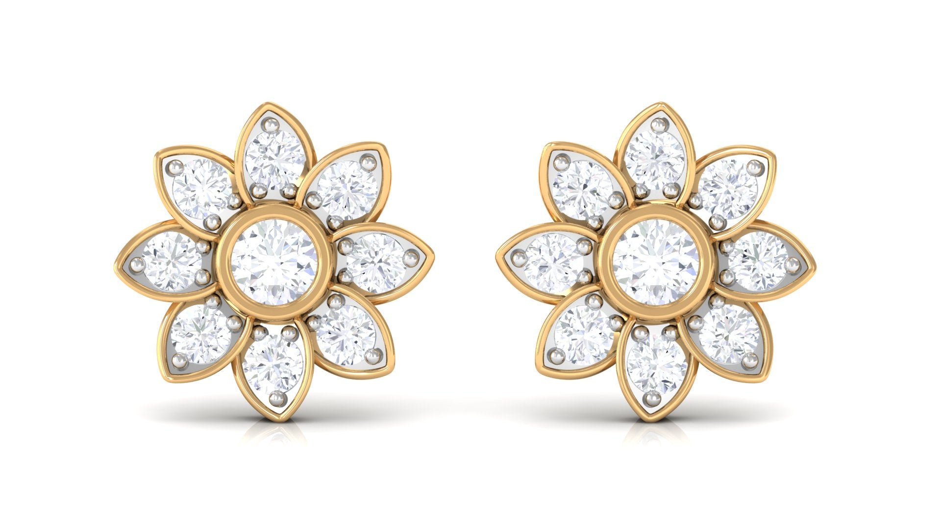 Rosec Jewels-1/2 CT Diamond Flower Stud Earrings in Prong Setting