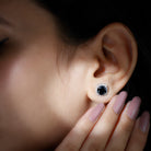 2.50 CT Vintage Black Onyx Stud Earrings with Diamond Halo Black Onyx - ( AAA ) - Quality - Rosec Jewels