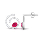 Spiral Stud Earring with Ruby and Diamond Ruby - ( AAA ) - Quality - Rosec Jewels