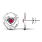 Genuine Ruby and Diamond Minimal Heart Stud Earrings Ruby - ( AAA ) - Quality - Rosec Jewels