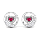 Genuine Ruby and Diamond Minimal Heart Stud Earrings Ruby - ( AAA ) - Quality - Rosec Jewels