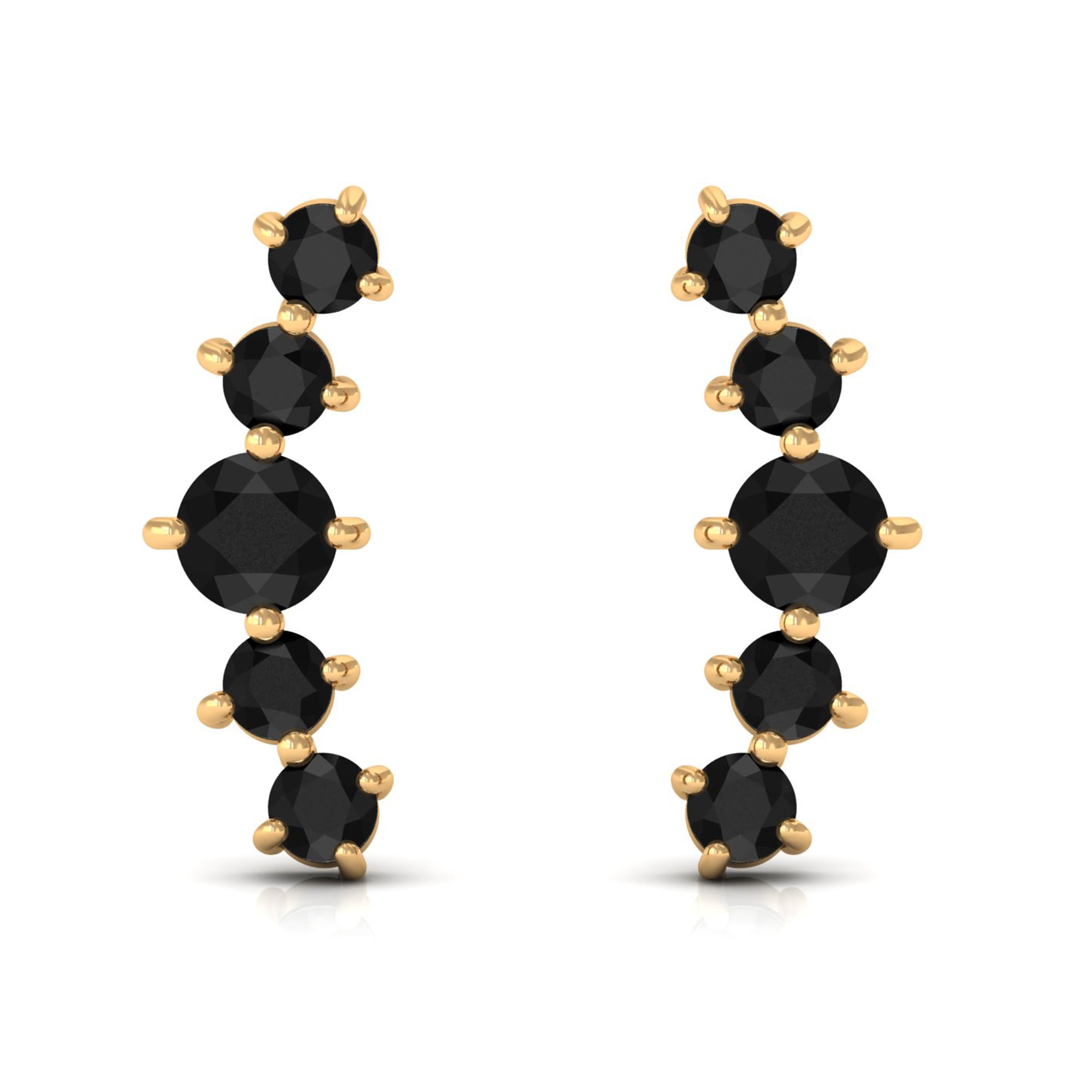 1/2 CT Gold Ear Cuff Earrings with Black Onyx Black Onyx - ( AAA ) - Quality - Rosec Jewels