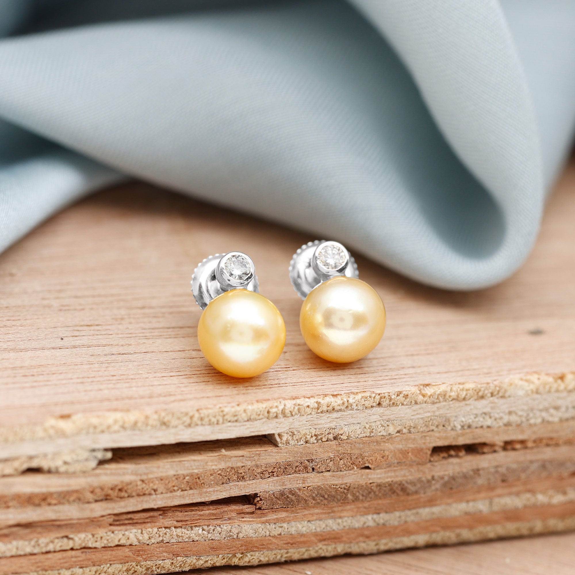 Bead Set South Sea Pearl Elegant Stud Earring with Diamond South Sea Pearl - ( AAA ) - Quality - Rosec Jewels