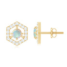 1 CT Minimal Ethiopian Opal and Diamond Geometric Stud Earrings Ethiopian Opal - ( AAA ) - Quality - Rosec Jewels