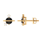 Black Spinel Celestial Stud Earrings with Diamond Stones Black Spinel - ( AAA ) - Quality - Rosec Jewels