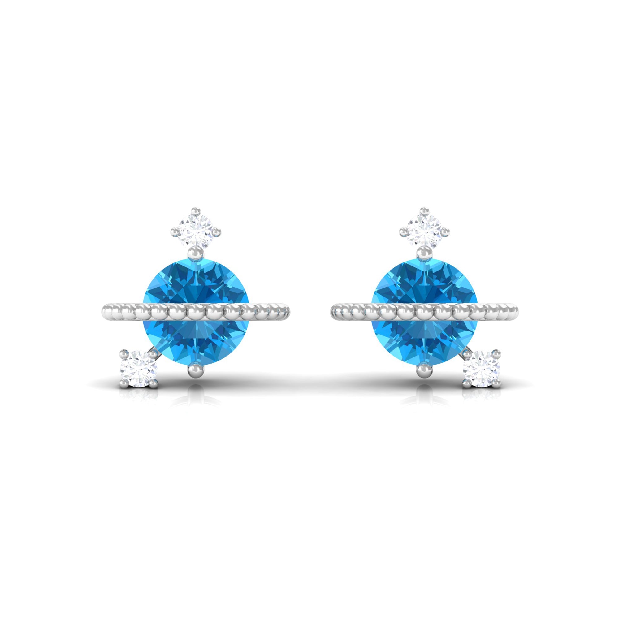 Swiss Blue Topaz Celestial Stud Earrings with Diamond Stones Swiss Blue Topaz - ( AAA ) - Quality - Rosec Jewels