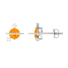 Fire Opal Contemporary Celestial Stud Earrings with Diamond Fire Opal - ( AAA ) - Quality - Rosec Jewels