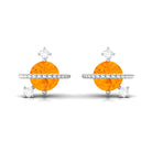 Fire Opal Contemporary Celestial Stud Earrings with Diamond Fire Opal - ( AAA ) - Quality - Rosec Jewels