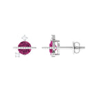 Pink Tourmaline Celestial Stud Earrings with Diamond Pink Tourmaline - ( AAA ) - Quality - Rosec Jewels