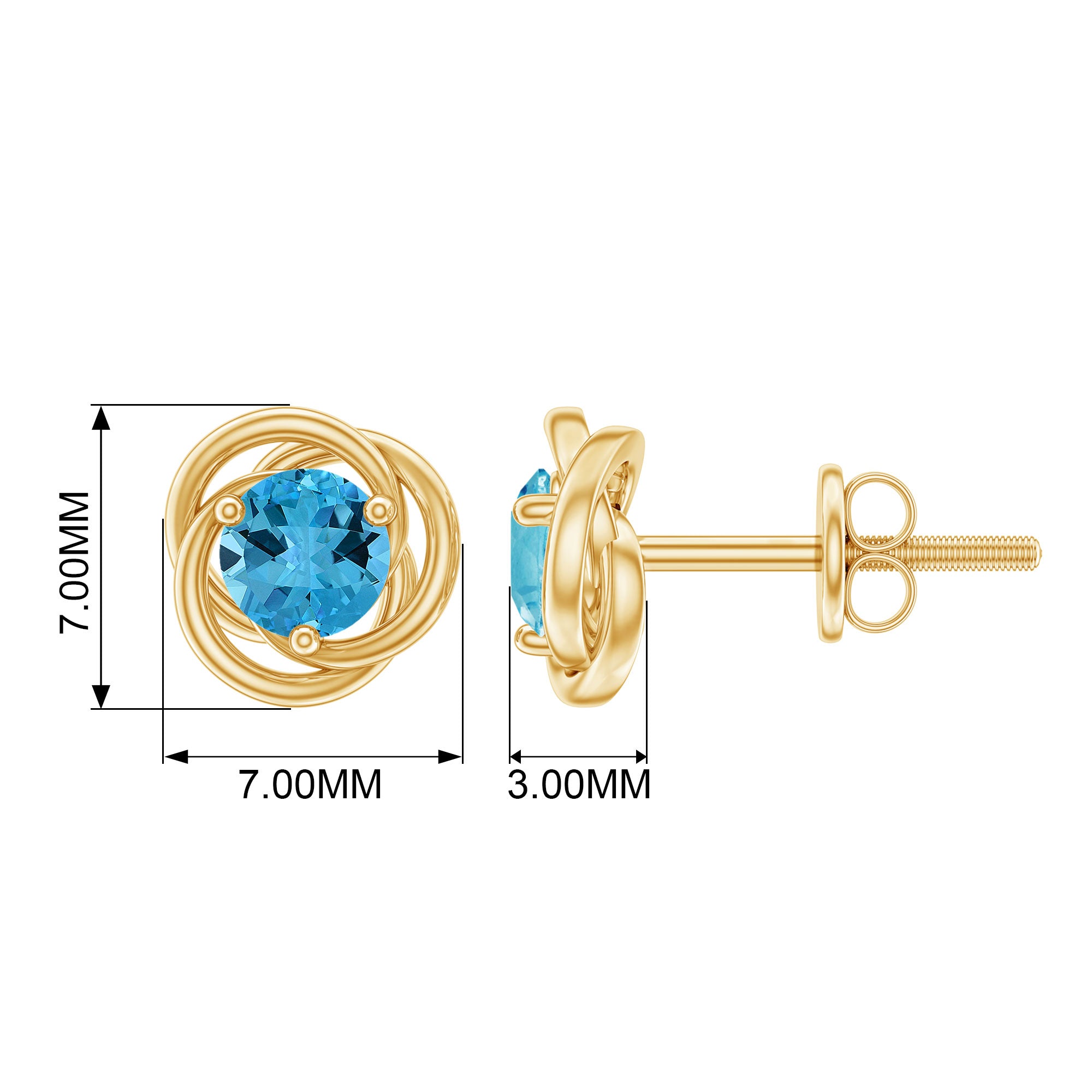 1.25 CT Solitaire Swiss Blue Topaz and Gold Swirl Stud Earrings Swiss Blue Topaz - ( AAA ) - Quality - Rosec Jewels