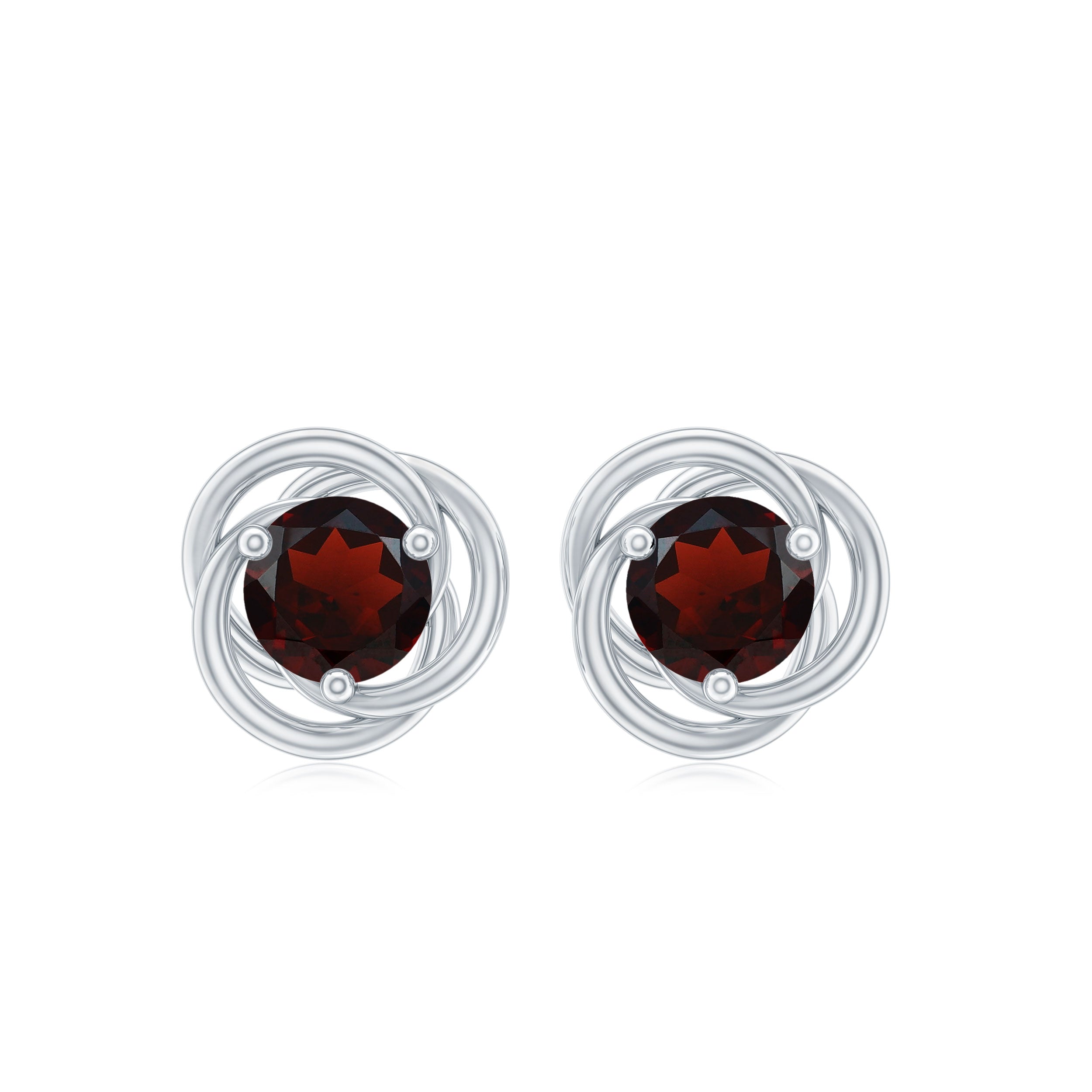 1.25 CT Solitaire Garnet and Gold Swirl Stud Earrings Garnet - ( AAA ) - Quality - Rosec Jewels