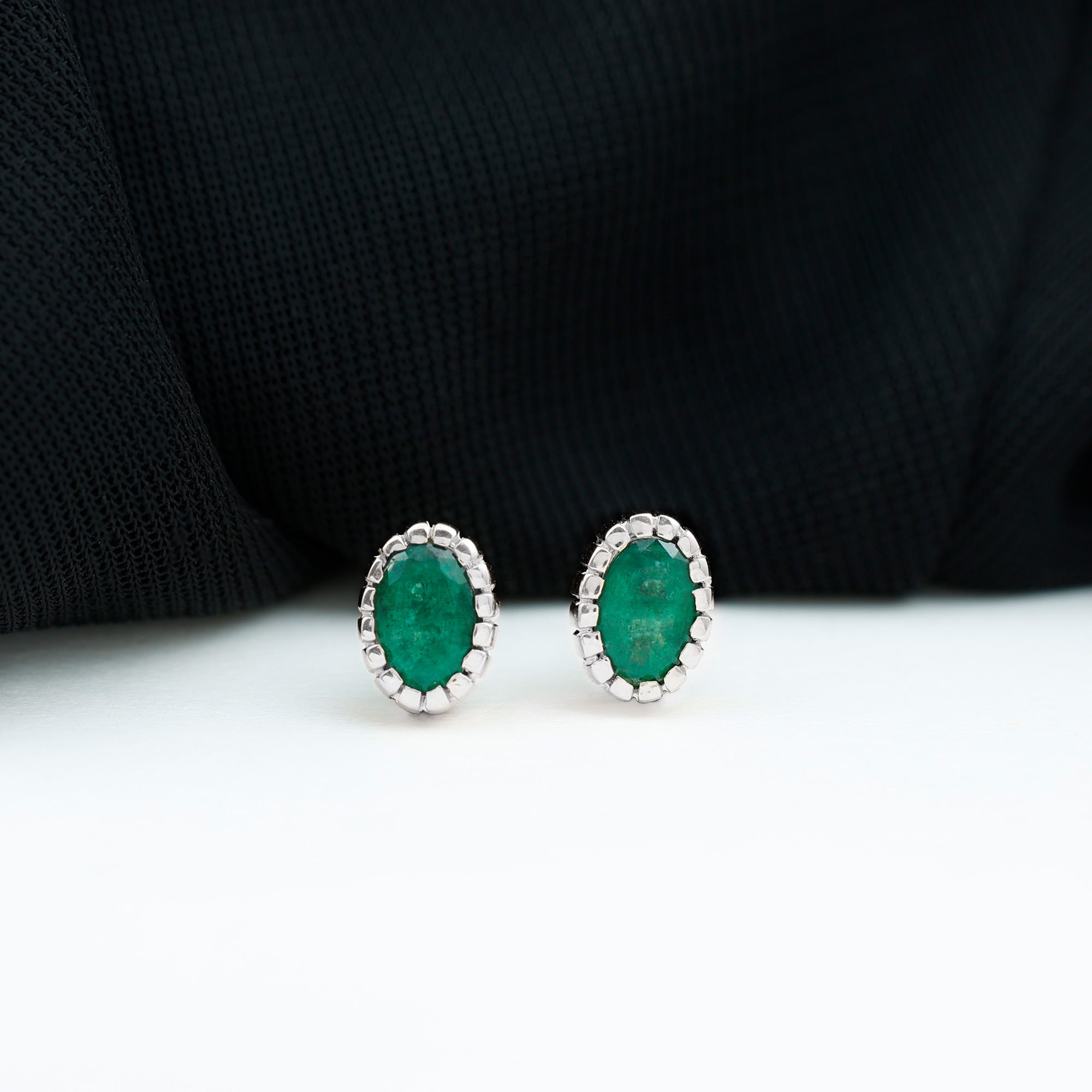 Rosec Jewels-1 CT Oval Emerald Solitaire Stud Earrings in Bezel Setting