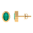 Rosec Jewels-1 CT Oval Emerald Solitaire Stud Earrings in Bezel Setting